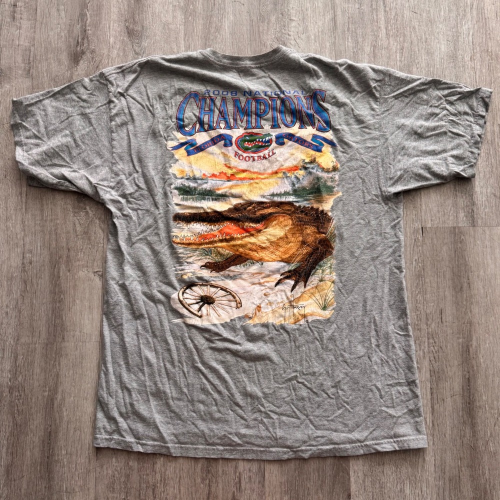Guy Harvey Florida Gators 2008 National Champions Football T-Shirt Gray Large